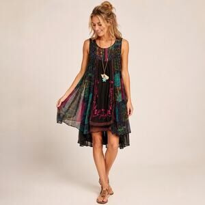 Free People New Romantics 90s Patchwork Embroidered Babydoll Dress M